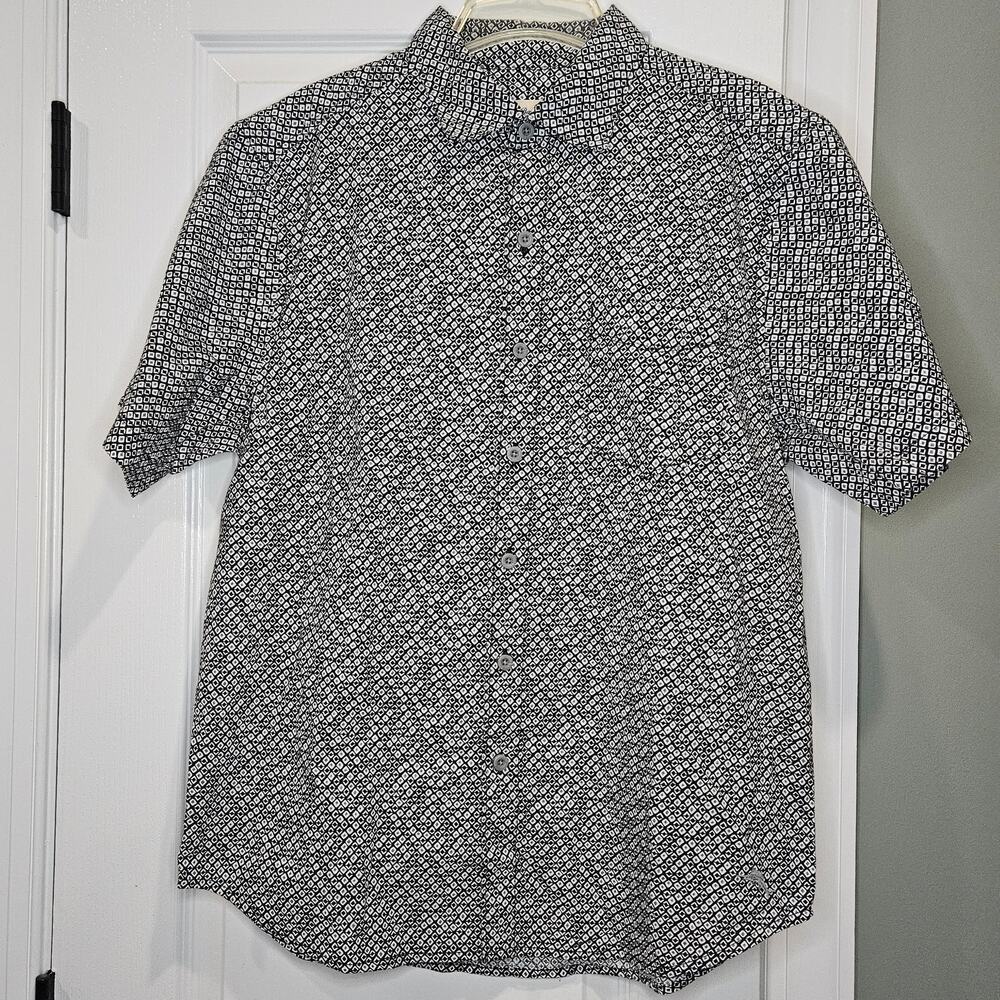 NWT‎ Tommy Bahama Medium Black & White Geometric Print SS Button Down Shirt